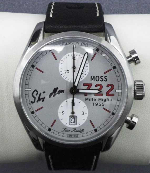 Click for high resolution Lot 138 - Moss 722 chronograph wristwatch (Signed by Stirling Moss)