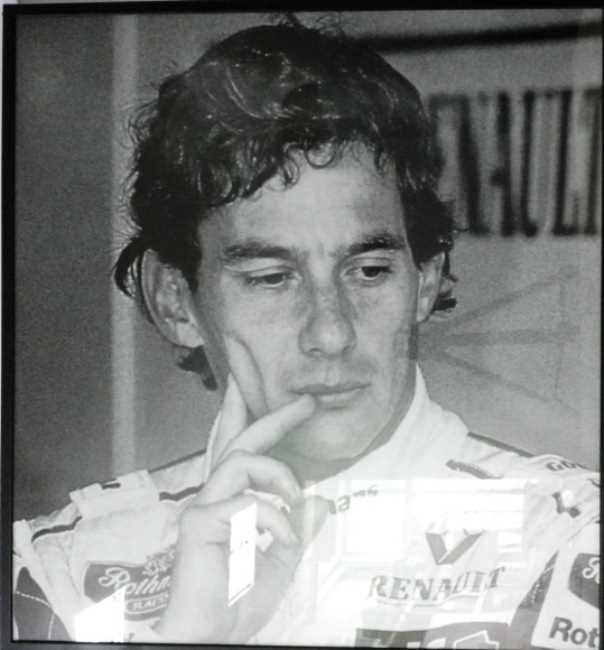 Lot 127 - Large framed B&W Ayrton Senna