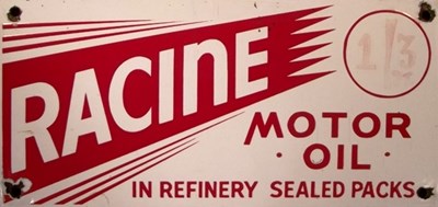 Lot 020 - Racine motor oil enamel sign