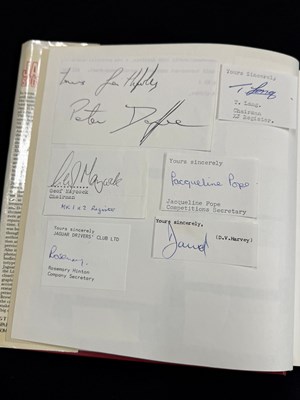 Lot Important historical multi signed Jaguar Sportscar book by key Jaguar people from 1970 to 1980 including Sir William Lyon’s