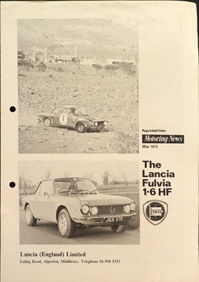 Lot Lancia Fulvia Sales Brochure / Poster