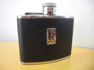 Lot A45 - A black leather covered Spirits Flask for a Rolls-Royce owner