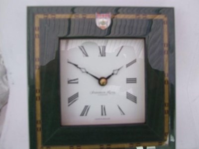 Lot 120 - BRDC desk clock in green stained gilt wood.