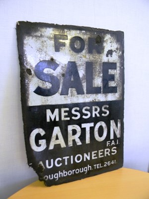 Lot 178 - a black and white porcelain enamelled rectangular vintage advertisign sign for Messrs. Garton, Auctioneers