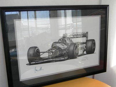 Lot 181 - An Alan Stammers Painting of 'Hill at Donnington 1993' depicting the Canon Williams Renault