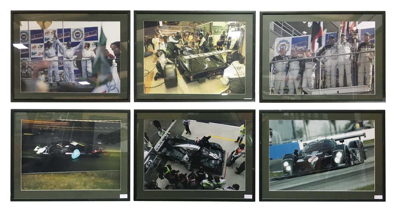 Click for high resolution Lot 58 - 6 assorted framed pictures of Team Bentley at Le Mans featuring cars no 7 and no 8