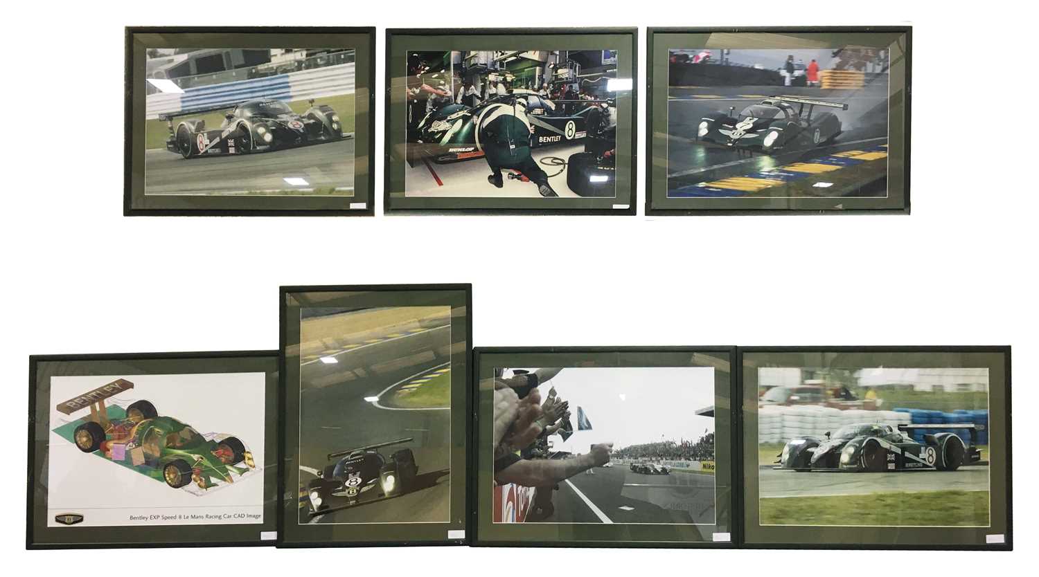 Click for high resolution Lot 59 - 7 assorted framed pictures of Team Bentley at Le Mans featuring cars no 7 and no 8