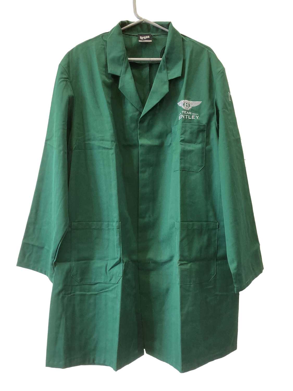 Click for high resolution Lot 69 - 10 Team Bentley green workshop overall/jackets
