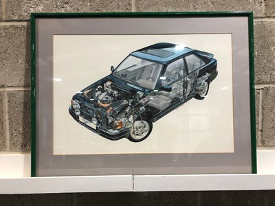 Lot 119 - An airbrush artwork showing in cutaway form the 1980’s Ford RS Turbo