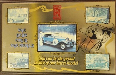 Lot 8 - A framed 1980s Rolls-Royce mirror showing 1920s style vehicles.