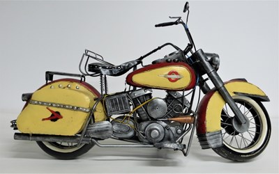 Lot 12 - A large (76cm long) tin plate model of a motorcycle in the form of a Harley Davidson.