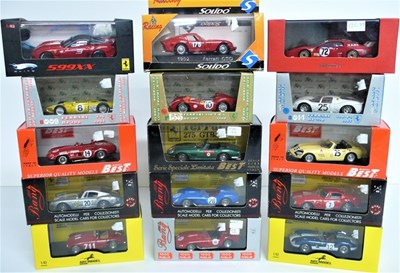 Lot 24 - Fifteen 1/43 scale Ferrari sports racing car models including 250 Testa Rossa, 275GTB, 750 Monza, 166MM plus others. All in their original boxes.