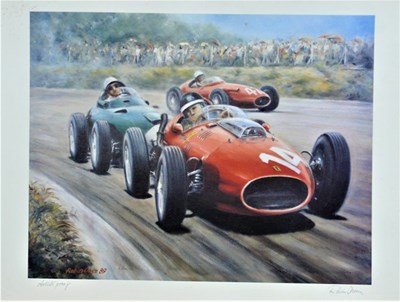 Lot 32 - Three signed motoring prints, one showing a...
