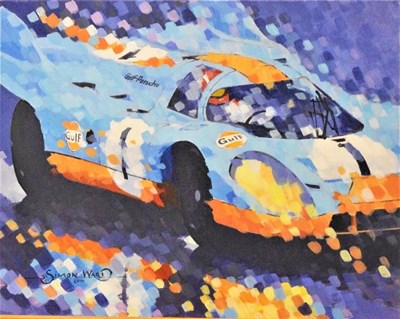 Lot 40 - An impressive Simon Ward acrylic on canvas painting showing the awesome Porsche 917 sports racing car