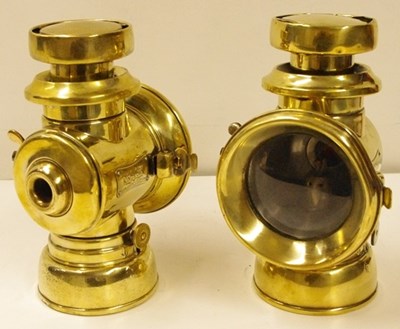 Lot 21 - An excellent pair of polished Brass Lucas ‘King of the Road’ oil side lamps.