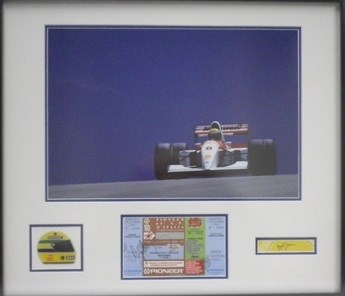 Lot 85 - A very rare Ayrton Senna signed presentation, featuring a signed ticket from the F1 race at Monza 1993