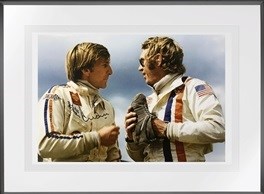 Lot 88 - An iconic photograph of Steve McQueen and Derek Bell on the set of the movie ‘Le Mans’ in 1970