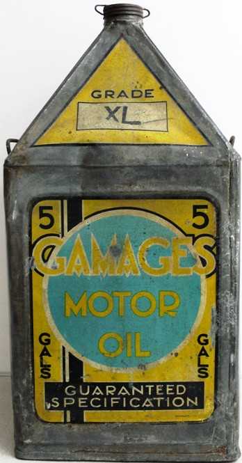 Click for high resolution Lot 60 - A 1930s five gallon Gamages pyramid petrol can