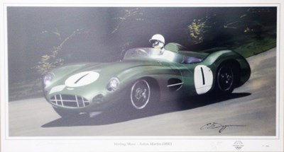 Lot 73 - A print showing Stirling Moss driving an Aston Martin DBR1